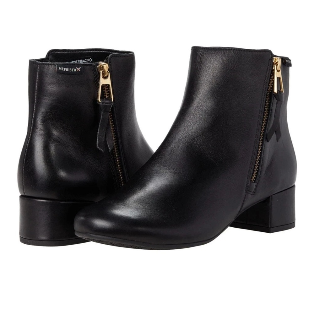 Mephisto Berisa Black Kelly Ankle Boot Zip Block Heel Leather Size EU 36 US 6